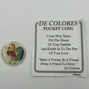 Vintage Decolores Rainbow Rooster Pocket Coin Christ Religious Bring Make Friend